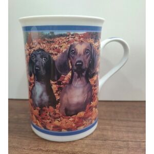 Danbury Mint FALL DAY Dogs Blue Darling Dachschunds Porcelain Coffee Mug S3